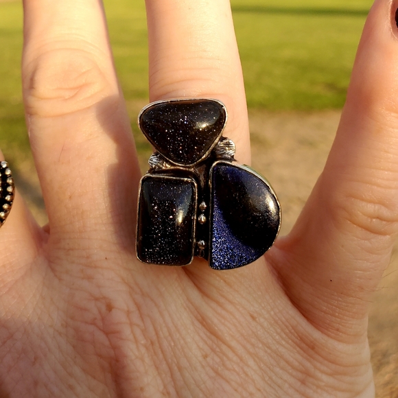 New Stunning Blue Sun Stone Sun Sitara 925 Silver Ring. - Picture 4 of 16